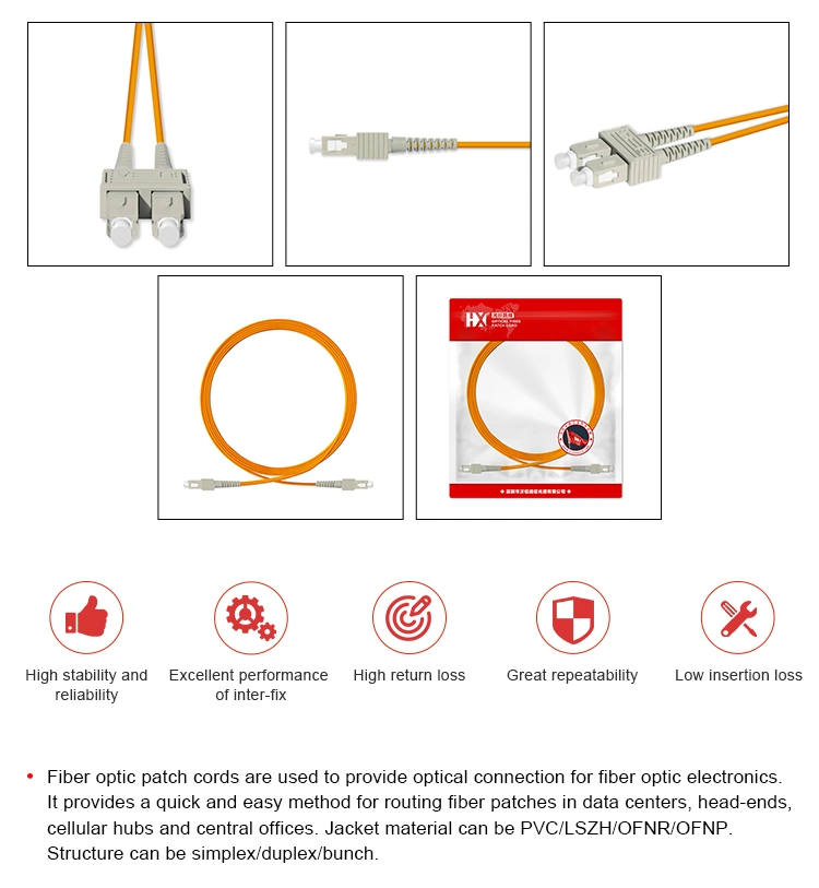 Customized Length Om2 Om3 Ofnp Ofnr FC/Sc/St/LC Fiber Optic Patchcord